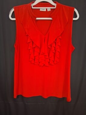 Cato Red Sleeveless V-Neck Ruffle Front Camisole